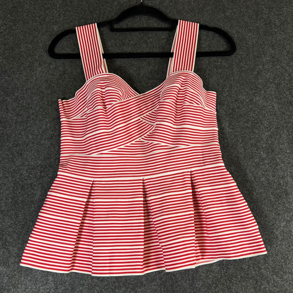 HD in Paris Anthropologie Red White Striped Peplum Bandage Top Small Sweetheart